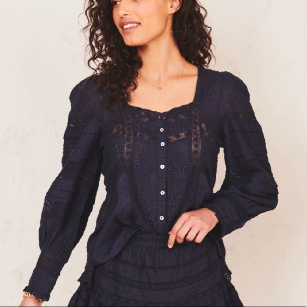 LoveShackFancy Lorette navy top